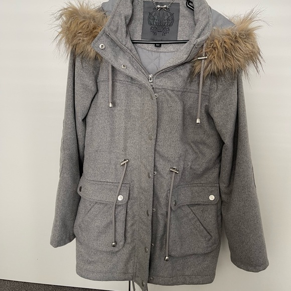 Forever New Jackets & Coats Forever New Grey Coat Parka Jacket Size Au Removable Fur Great